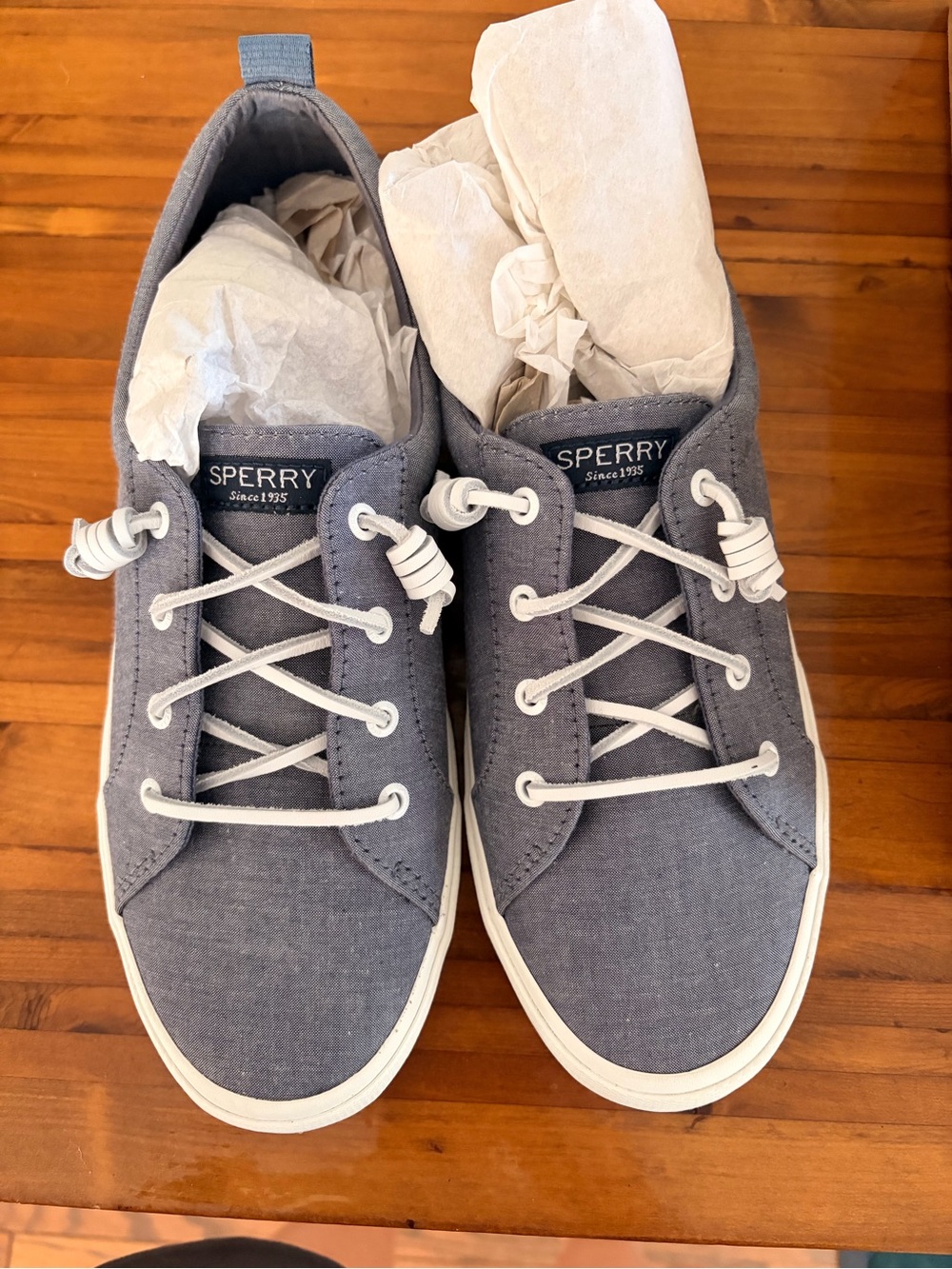 Sperry Blue-Grey Canvas Lace-Up Casual Sneakers NWT 10 Wide